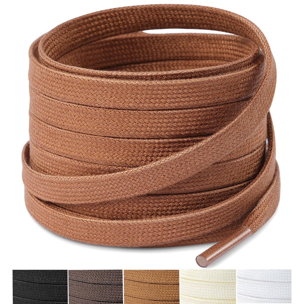Handshop 2 pairs flat boots laces 7mm wide slight waxed flat shoe laces for men women casual shoes Brown 150